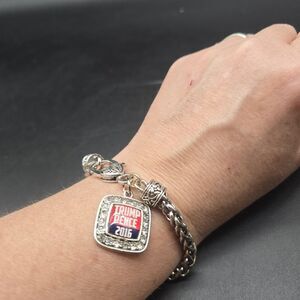 Trump Pence 2016 Campaign Charm Bracelet Women Silver Tone Rhinestone MAGA